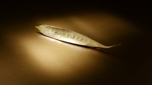 Bamboe blad broche goud, rose en palladium